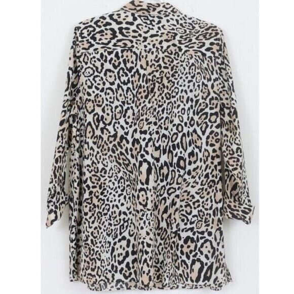 Chico's Leopard Print Cotton Button Up Shirt Top Blouse PLUS Size 3 (LG 16/18) - Picture 3 of 5